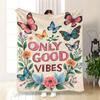Vintage Colorful Butterfly Flower Letter Pattern Flannel Fleece Blanket Warm Plush Throw for Living Room Office Travel