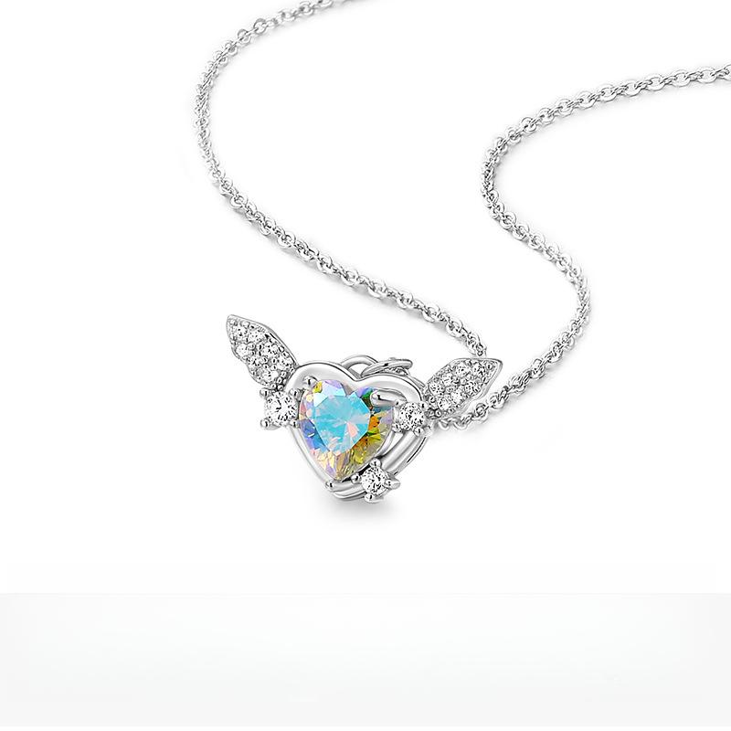 Super Immortal Love Wings Necklace Moonlight Stone Heart Shaped Collar Chain Neckchain for Best Friend