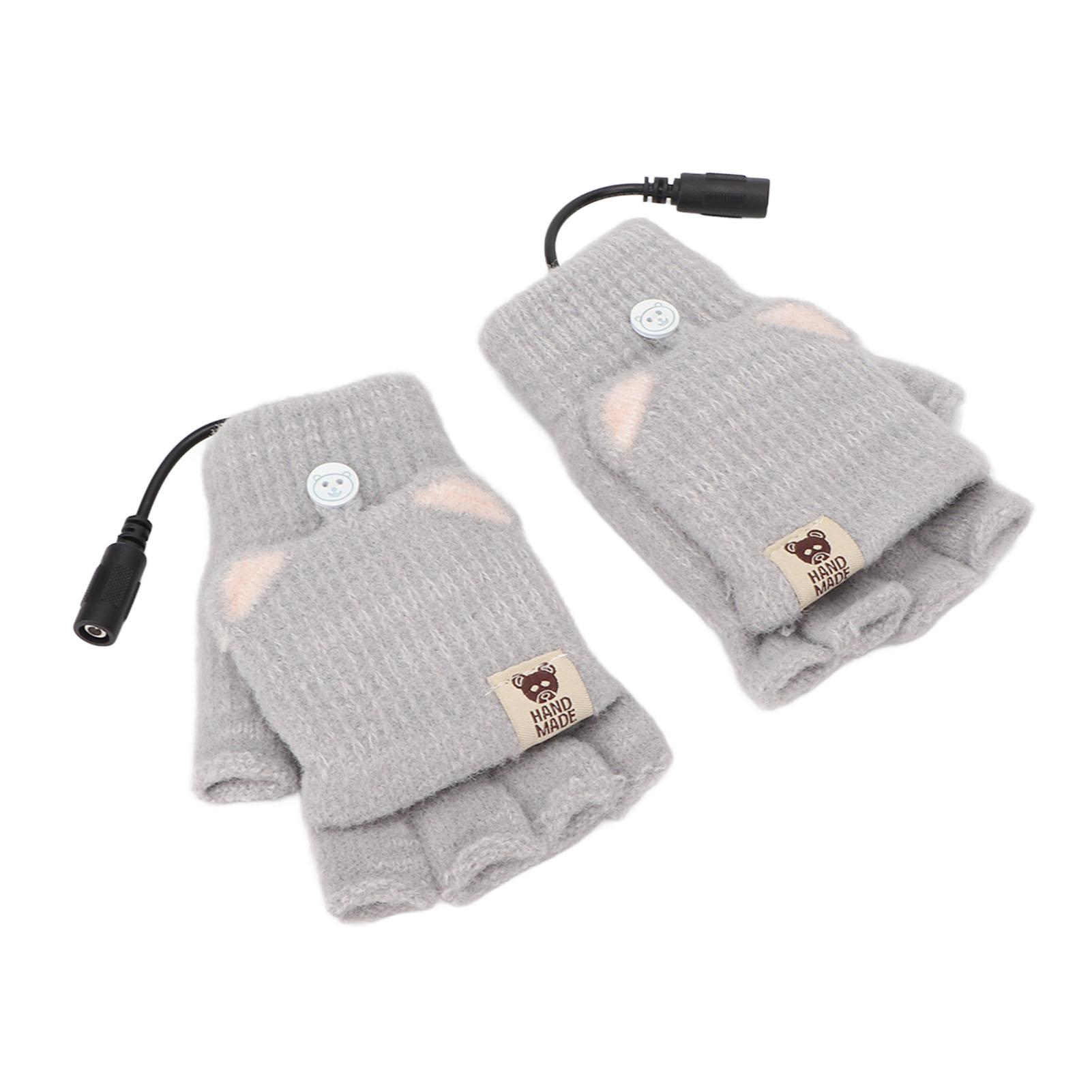 

USB-перчатки с подогревом, варежки для мужчин и женщин, зимние вязаные перчатки без пальцев для рук, согревающие перчатки для офиса серый