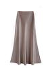 French Elegant Satin Wrap Skirt With Zipper For Womens Office And Formal Wear
