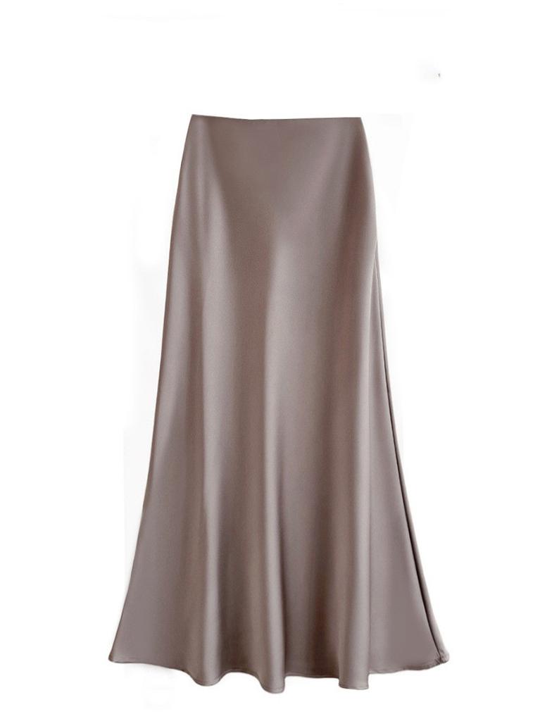 French Elegant Satin Wrap Skirt With Zipper For Womens Office And Formal Wear