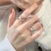 Zirconia Ring Set: Light Luxury Irregular Design with Colored Gemstones, Versatile Two-Piece Open Ring.