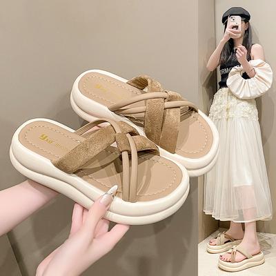 Coole Hausschuhe Damen Sommerbekleidung 2025 neue Modelle mit Röcken, Plateau-Strandsandalen, modische Damen-Schwangerschafts-Flip-Flops