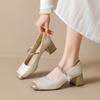 6863-2 One-Word Square Head High Heels Women'S Thick Heel Small Fragrant Style With Skirt Mary Jane Single Shoes