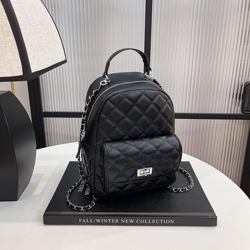 Rhombus Chain Backpack Women's New Casual Student Schoolbag High-end Travel Small Backpack
