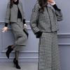 Completo Pantaloni Larghi Coreani Moda Autunno Inverno Tempo Libero Manica Sette Punti Cappotto di Lana Giacca a Quadri Outfit Donna
