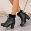 Women's Medium Heeled Thick Heeled Women's Boots Leather Boots Ankle Boots Dark Boots for Women Heel