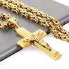 Men's Stainless Steel Triple Cross Pendant Necklace with U-Shaped Flat Link Chain - Golden-Tone Religious Jewelry for Casual & Formal Wear