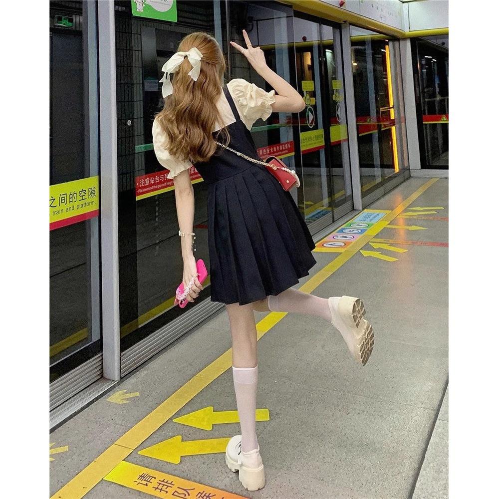 

Французское платье-поло в стиле преппи из двух частей - женская приталенная юбка с коротким рукавом, милое и стильное для лета L (55-60 kg recommended)