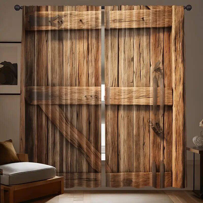 Rostbruna träplankmönstrade gardiner, lämpliga för sovrum och vardagsrum, heminredning, familjedekoration, jul