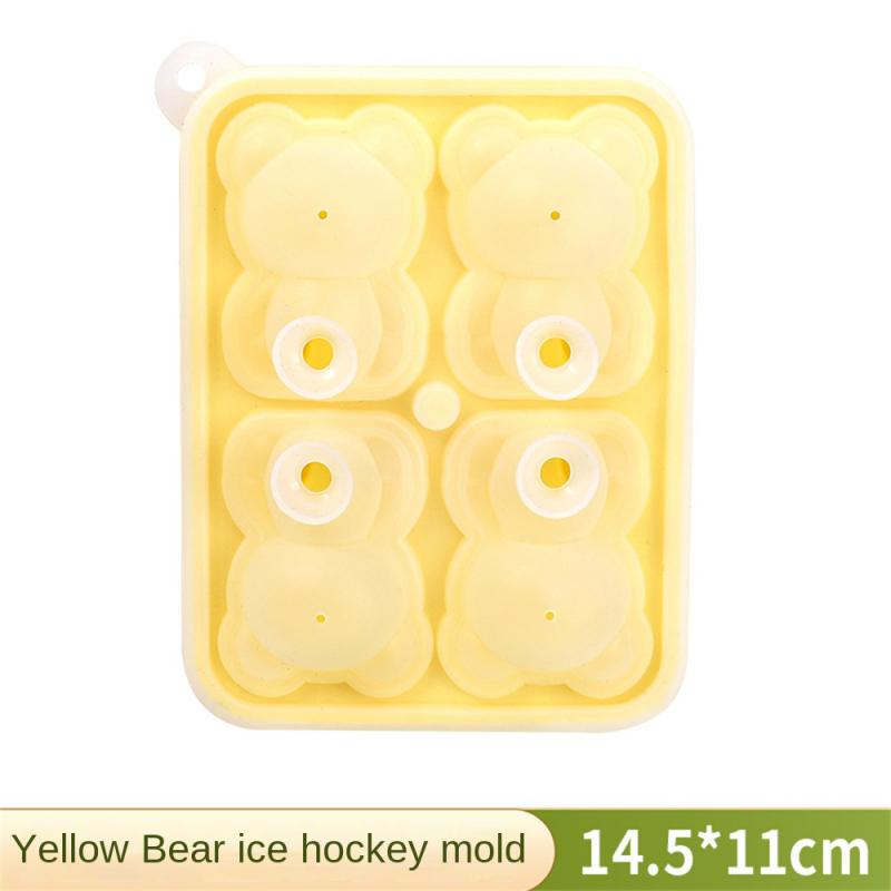4 Grid Silicone Ice Cream Maker Mold Create Cute Teddy Bear Shape Ice Block Mold With Lid Summer Household Kitchen Accessories
