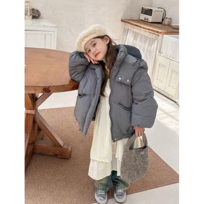 Children's Winter Thickened Warm Short Down Jacket Medium-Large Kids' Lightweight Hooded Coat
