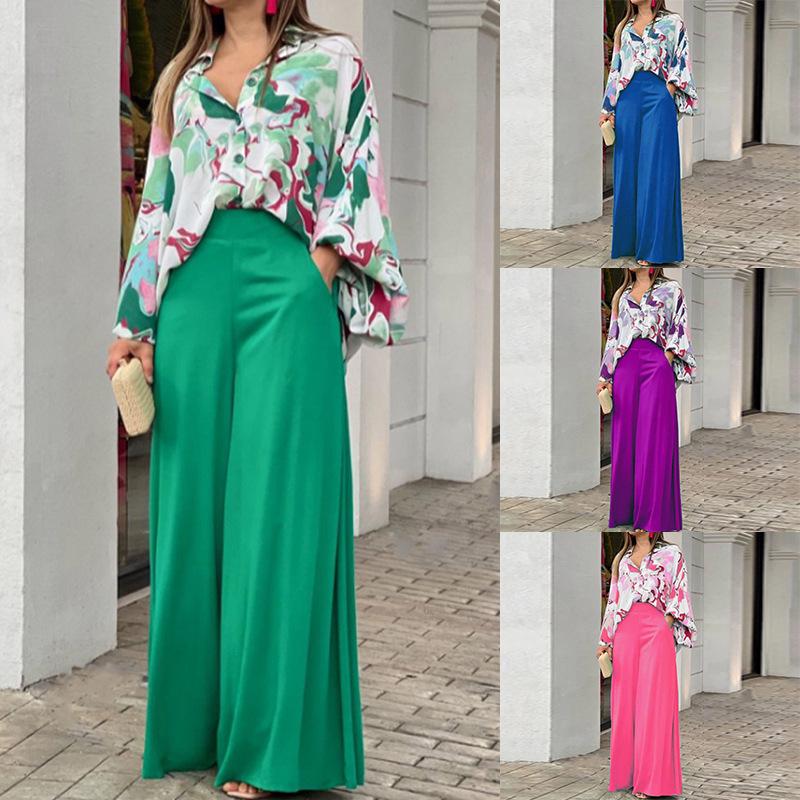 2024 Women's Plus Size Fashion: Lapel Shirt & High-Waist Wide-Leg Pants Set