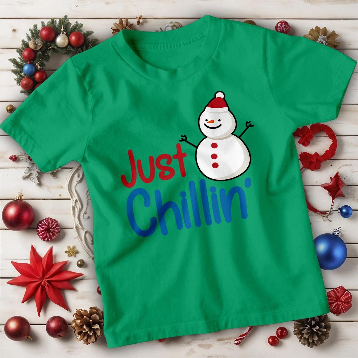 Boys and Girls Cute Snowman Christmas T-Shirt Tee for Kids #MC S