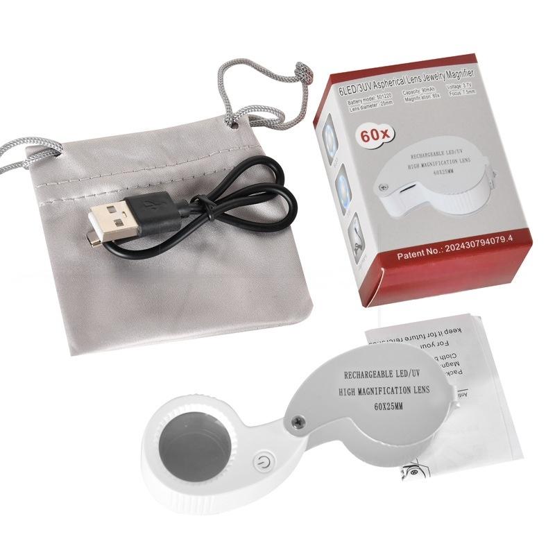 1 Set 40X 60X Foldable Magnifying Glass With Uv Led Lights Illuminated Magnifier For Jewelers Gems Coin Rechargeable Magnifier