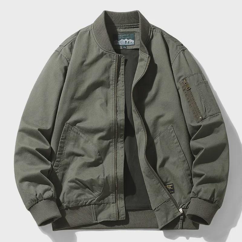 Men’s Spring/Autumn Baseball Cotton Jacket – Loose Fit, Casual Workwear, Functional Design, Large Sizes Available.