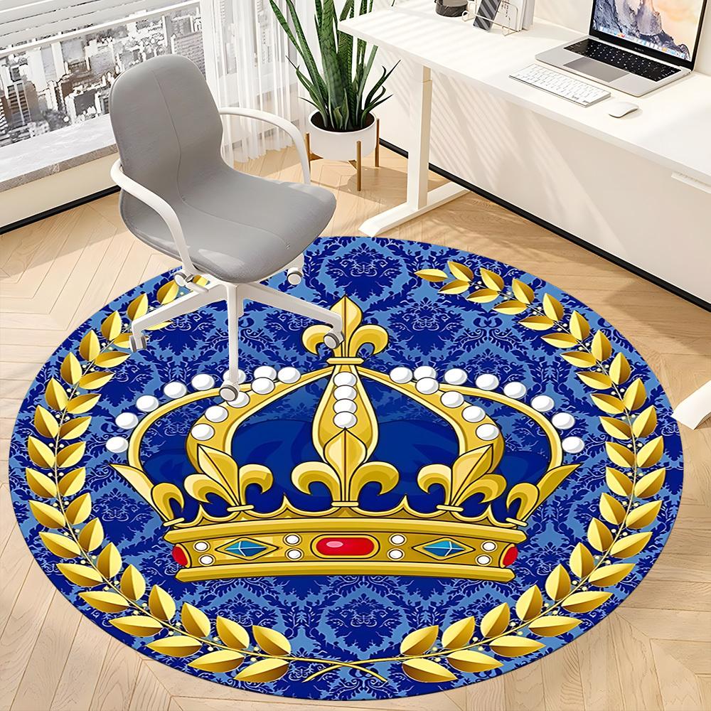 1pc Crown PrintChair Carpet for Office, Indoor Non-Slip Washable Polyester Fiber Carpet, Mat For Office, Machine Washable