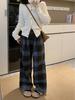 Women's Plus Size Plaid Velvet Woolen Wide-Leg Pants - Winter Casual Wear