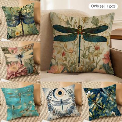 Dragonfly Lotus Cushion Cover Soft Plush Fabric DoubleSided Printed Cushion Covers for All Seasons Modern HomeDecor Gift