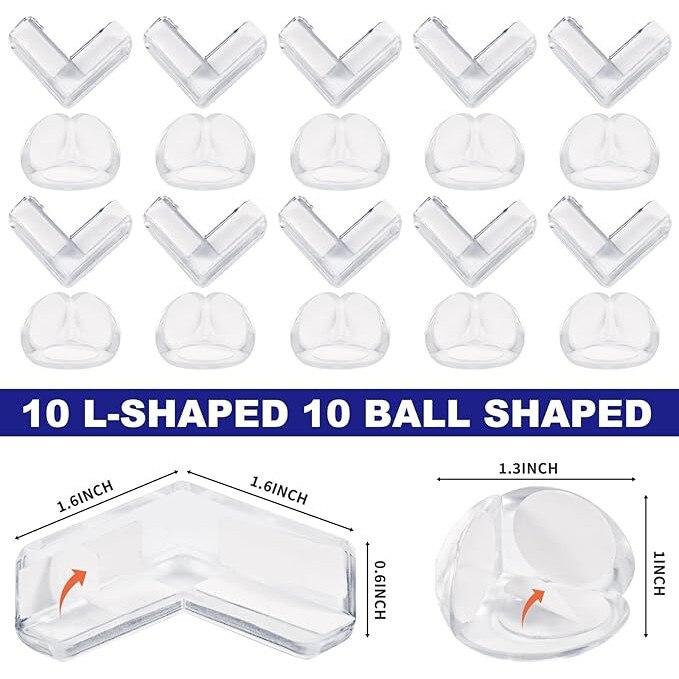 20-Pack Silicone Corner Guards Baby Proofing, Anti-Slip Furniture Corner Protectors for Kids, 2 Shapes Clear PVC Safety Edge Guards