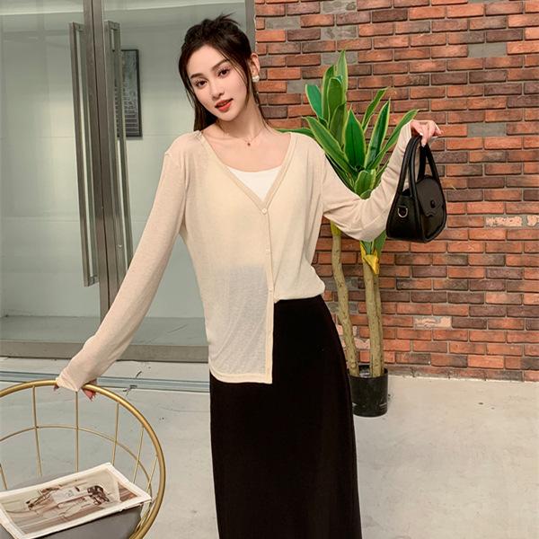 

Вязаный кардиган для женщин на весну и лето Новая одежда с длинным рукавом для защиты от солнца Tiansi Прохладный Удобный Вязаный свитер Быстросохнущий топ L