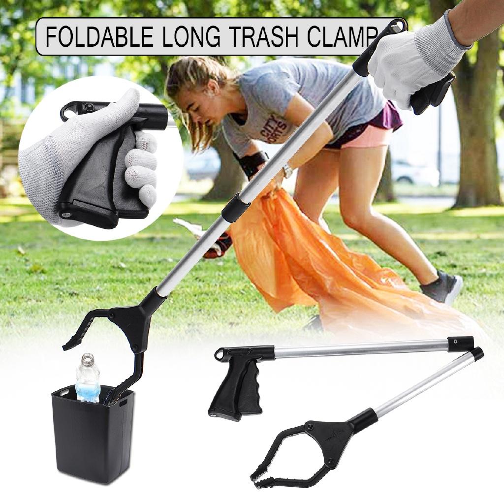 Garbage Clip Pickup Device Sanitation Tools Clamp Suction Cup Claw Hand Plier Black+Silver Foldable Rubbish Pickup Pick Up Grabber