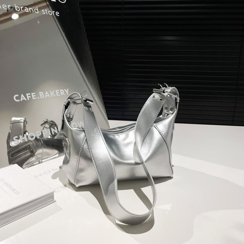 Y2k Cool Design Leather Zipper Single Shoulder Handheld Underarm Bag, Retro 2026 New Solid Color Bags