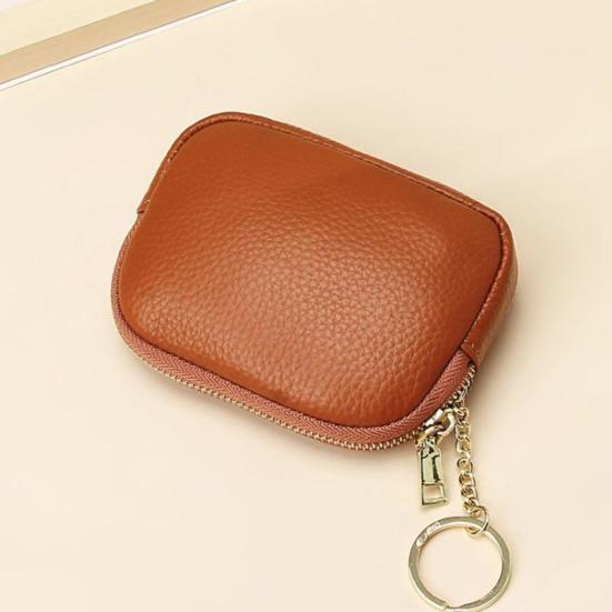 Faux Leather Coin Purse Rounded Coin Pouch Zippered Change Purse with Key Ring