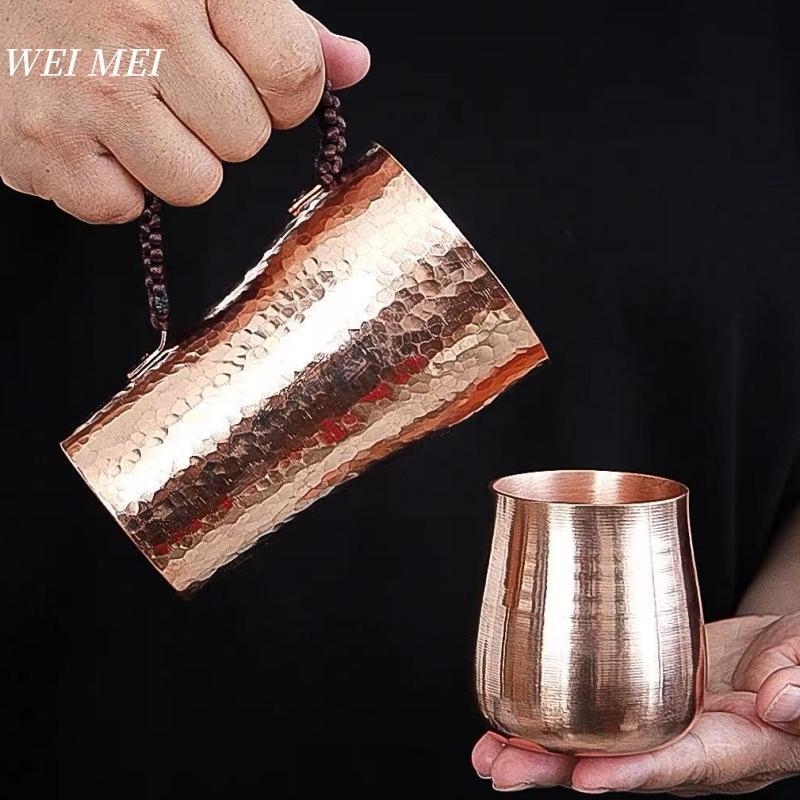 Handgefertigter reiner Kupfer-Kaffeebecher, 400 ml Frühstückstasse, tragbar, glatte Oberfläche, gewebter Griff, Heim-Bierbecher, Geschirr