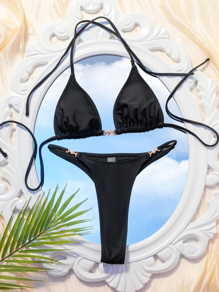 Triangle Strap Pearl Sexy Bikini Split Swimsuit