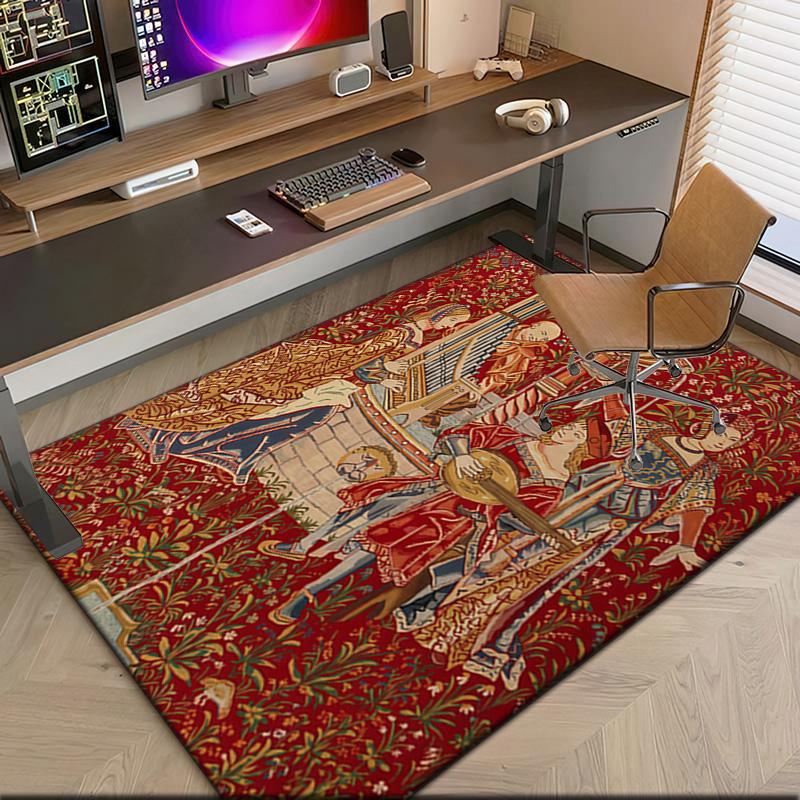 1pc Medieval Period Art Court Carpet Rug for Living Room Bedroom Home Sofa Decoration,Kids Play Non-slip Floor Mat