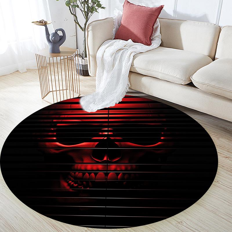 Red and Black Skull,Round Area Rug,Carpet Rug for Living Room Bedroom Sofa Playroom Decor,Non-slip Floor Mat