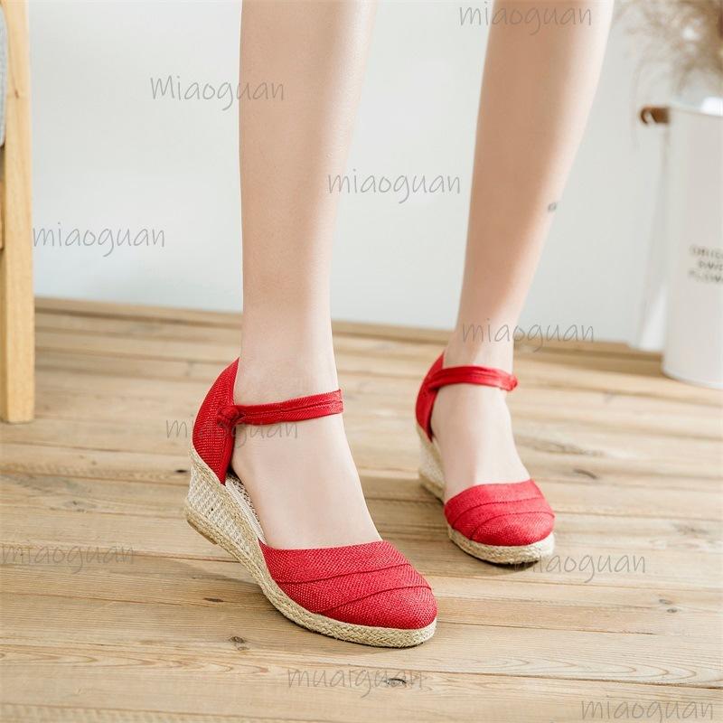 Linen Espadrille Women's Wedge Sandals Ankle Strap Breathable Lightweight Summer Footwear Female Roman Fashion Sandals Size 34