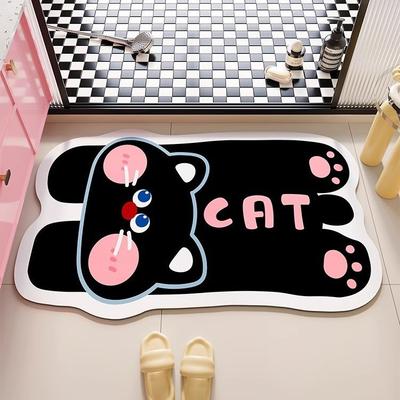 Cartoon Cat Diatom Mud Floor Mat Toilet Bathroom Door Dopamine Absorbent Quick Drying Carpet Non-Slip Foot Mat