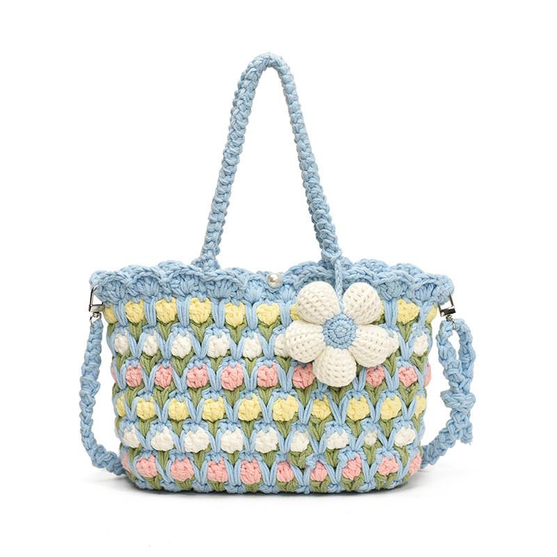 Blue Large Knitted Fabric Crossbody Bag With Certificate Pocket For Casual Outings