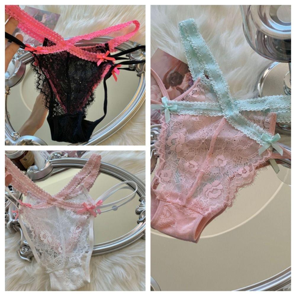 Transparent Lace Flower Panties Bow Women Underwear Sweet French Style Briefs Gifts