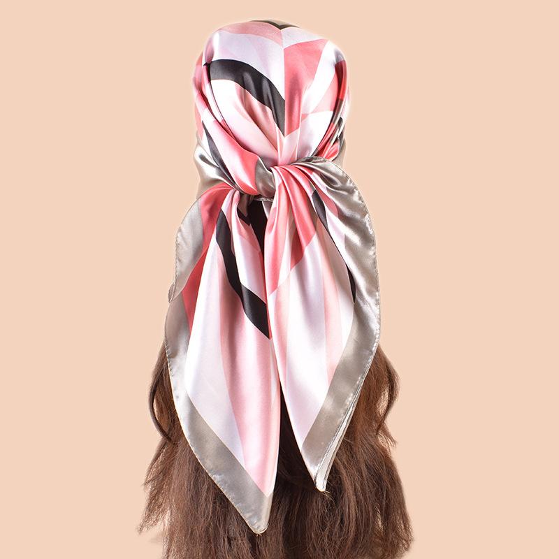 Spring New Fashion Big Shawl Simulation Silk Simple Geometric Printing Silk Scarf Head Scarf 91 Satin Square Scarf
