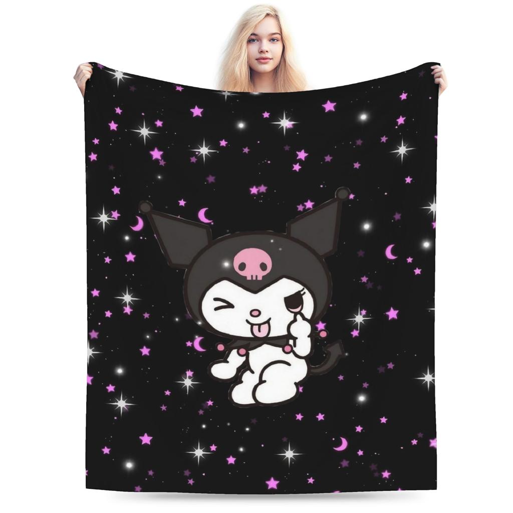 Cartoon Cool Cute Kuromi Fleece Throw Blanket Blanket for Home Outdoor Super Soft Bed Rug