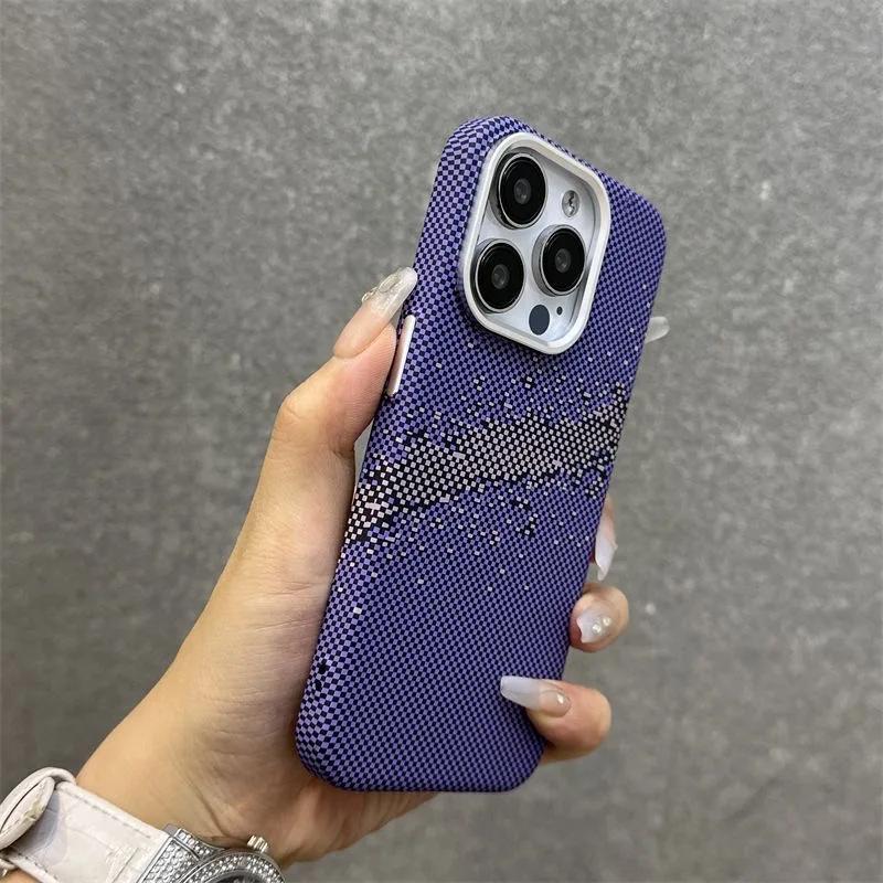 New Luxury Carbon Fiber Texture Magnetic Phone Cases For iPhone 15 12 13 14 Pro Max Magsafe Case Matte PC Hard Shockproof Cover