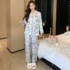 1011 Spring and Autumn Premium Ice Silk Pajamas Women's Long Sleeve Pants V Embroidery Printing Internet Celebrity Homewear