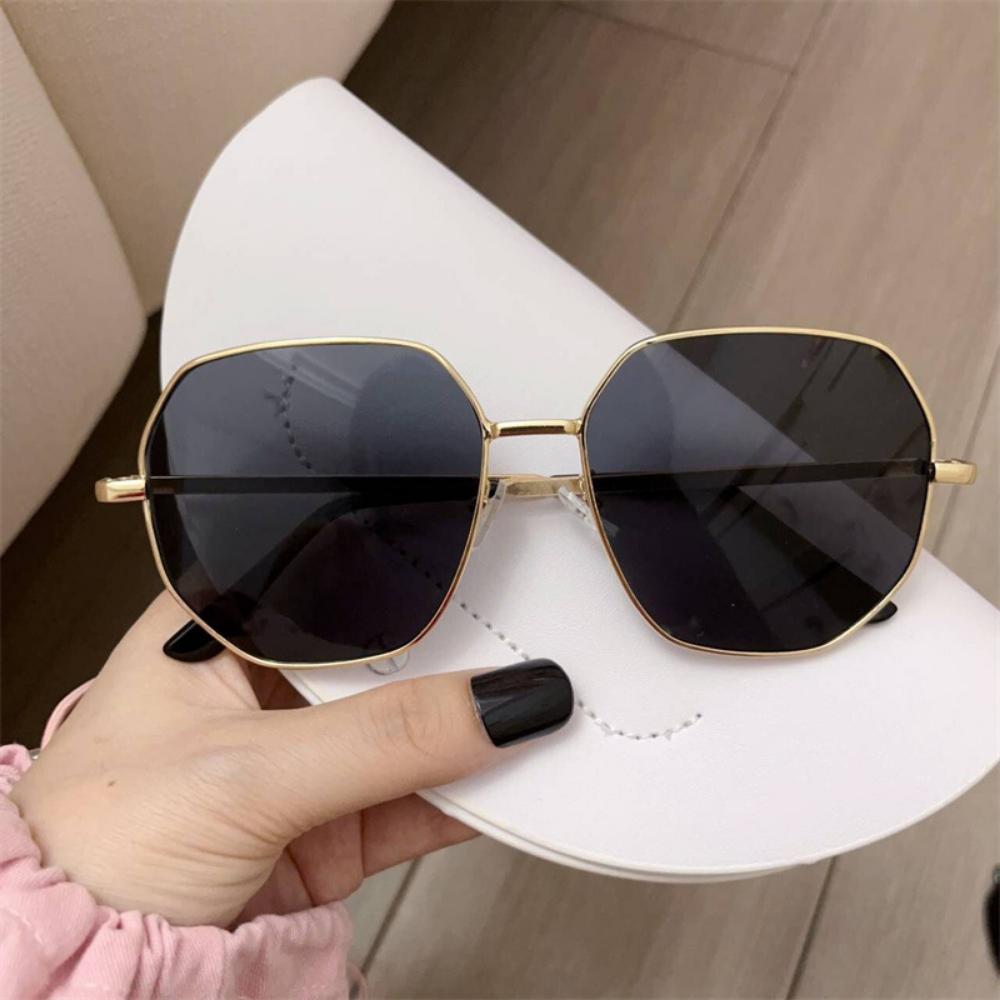 Transparent Blue Versatile Sunglasses Men's and Women's Polygonal Metal Driving Sunglasses Korean Version Tide Seaside Travel Glasses Women