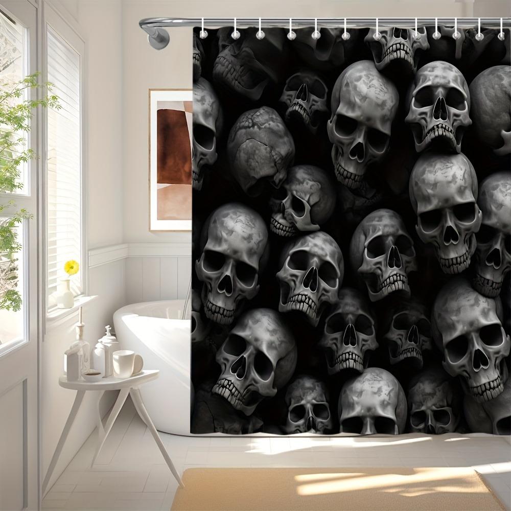 Halloween Skull Theme Shower Curtain Washable Dirt-Resistant Shower Head Waterproof Polyester Bath Curtain For Home Decor