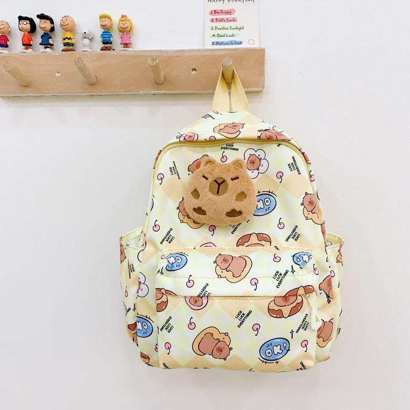 

Book bag backpack cartoon print cute kapibara schoolbag casual versatile жовтий