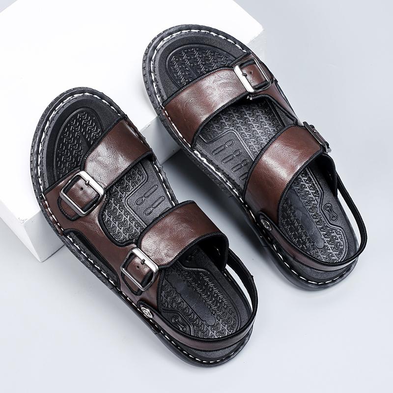 Fashion Dual-Purpose New Slippers for Men Summer PU Leather Sandals Fashion Casual Beach Shoes Street Cool Half Drag Wading Aqua Shoes