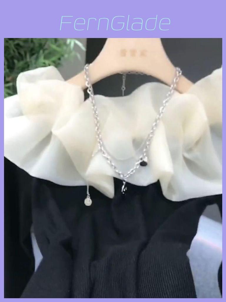 Tshirt Elegant Off Shoulder Mesh Splicing With Embroidery For Women Spring 2025