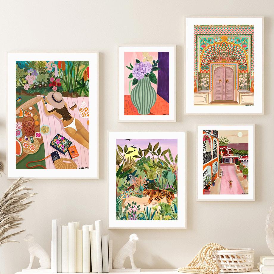 Modern Girl Vase Flower Abstract Illustration Poster Kraft Club Bar Vintage Posters Wall Art Canvas Painting Bedroom Study Decor