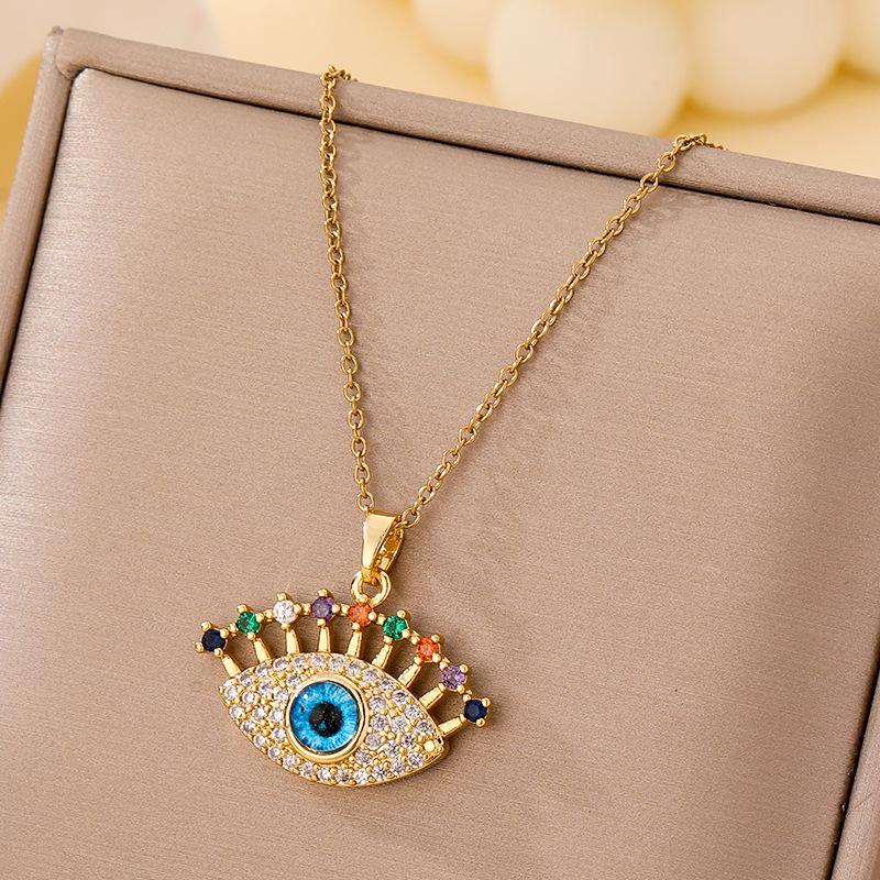 Women's Titanium Steel Blue Evil Eye Pendant Necklace - Light Luxury Clavicle Chain Jewelry