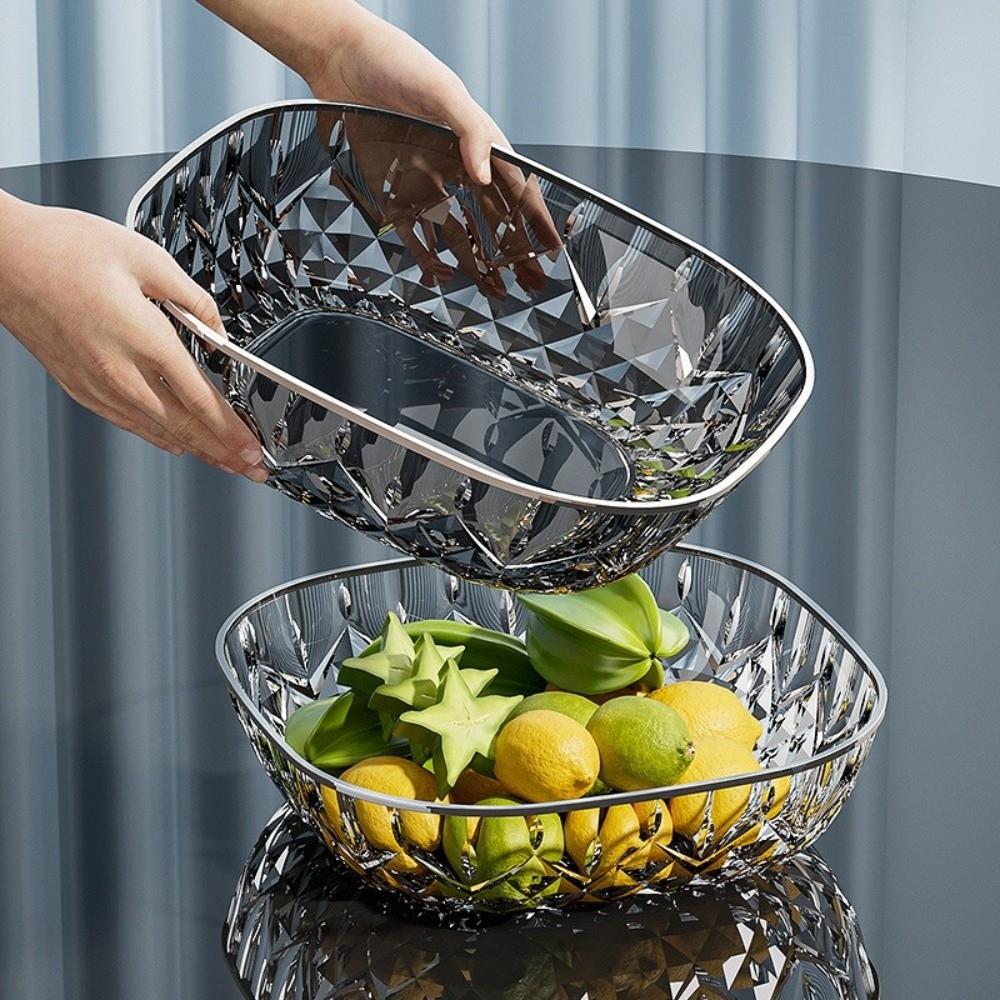 Golden Edge Fruit Bowl Square Transparent Fruit Tray Portable Dessert Biscuit Plate  Household