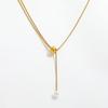 Fenny 18K Gold Plated  Elegant Fresh Water Pearl Bead Pendant Sweater Chain Adjustable Stainless Steel Necklace