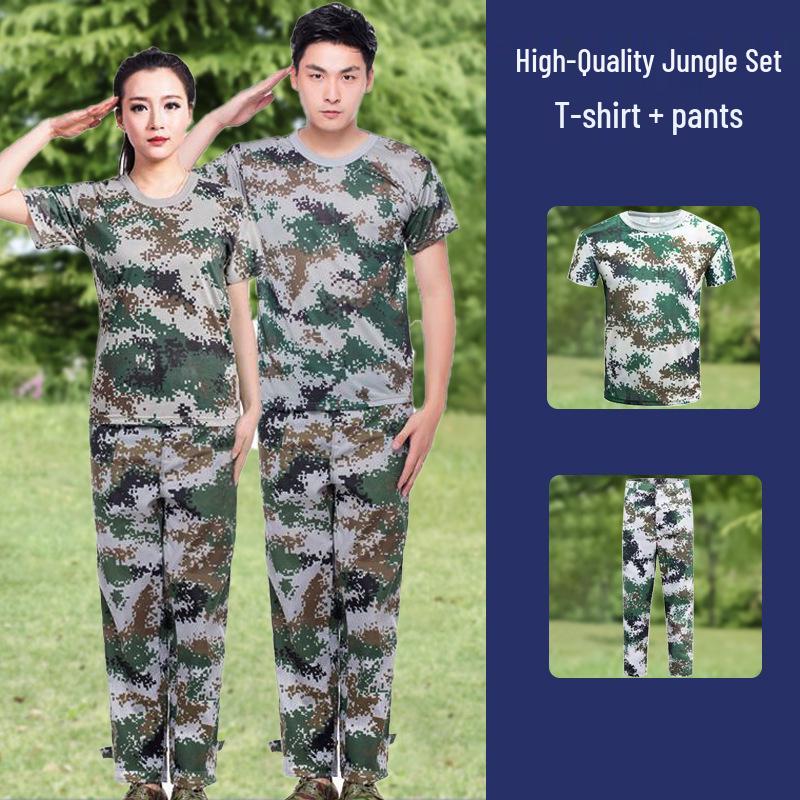 Student Camouflage Training Uniform Set - Grass Green, Summer Thin, Junior & Senior High Military Uniform 150